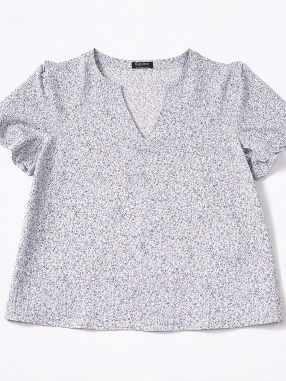 🤑BloomChic Lavender Micro-Floral Split V-Neck Blouse